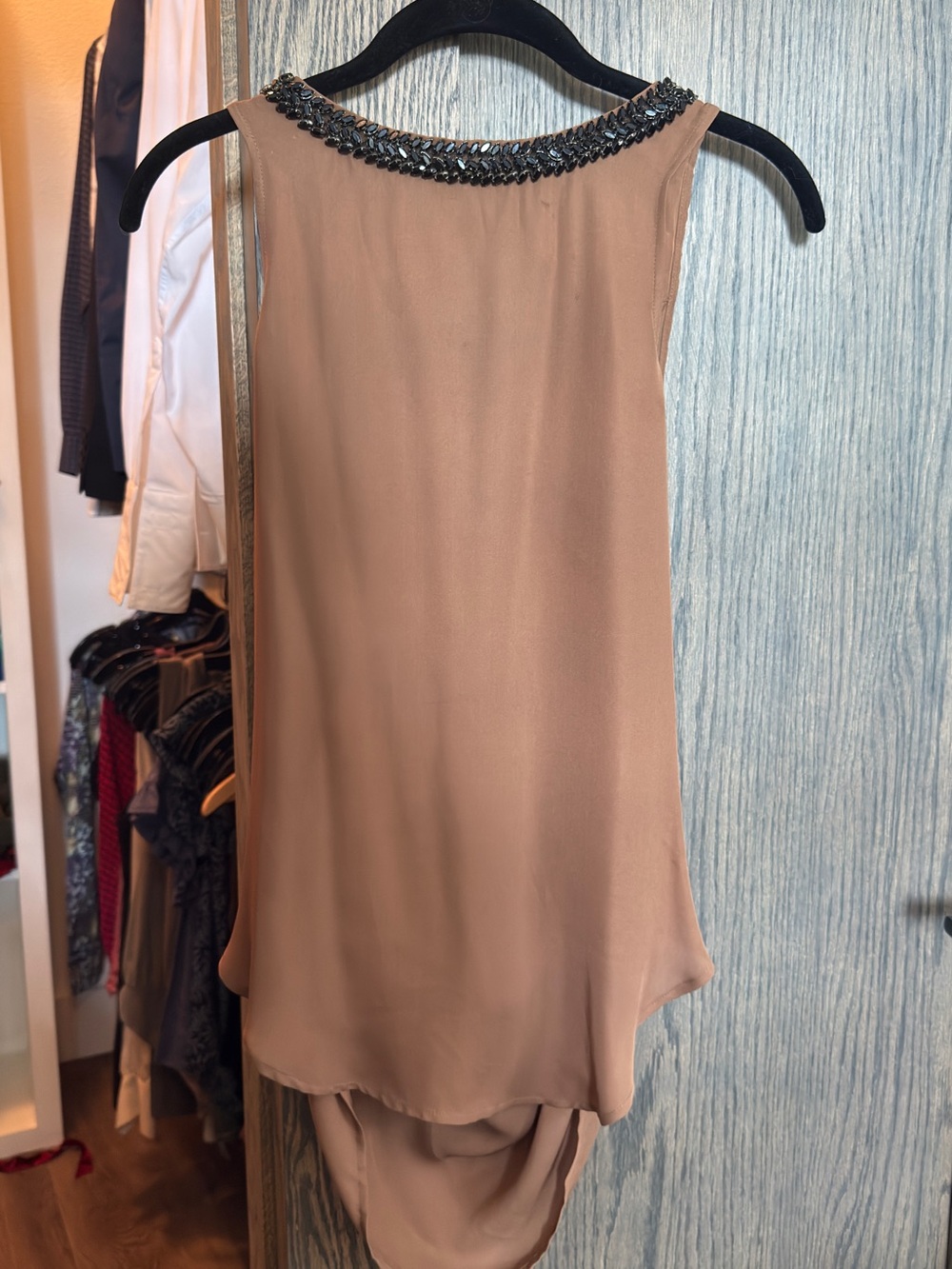Sleeveless Beaded Neckline Women’s Tank Top - Taupe